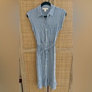 Blue and white shirt dress